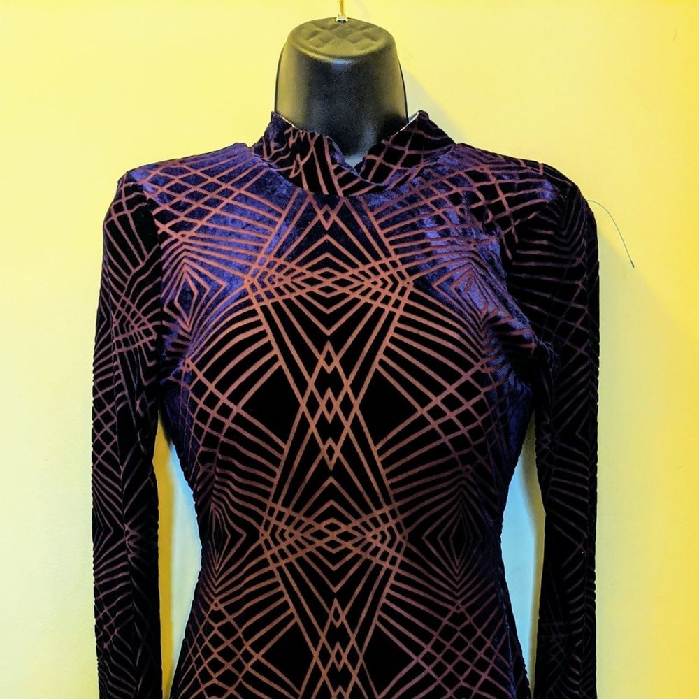 Purple Velvet Open Back Geometric Dress